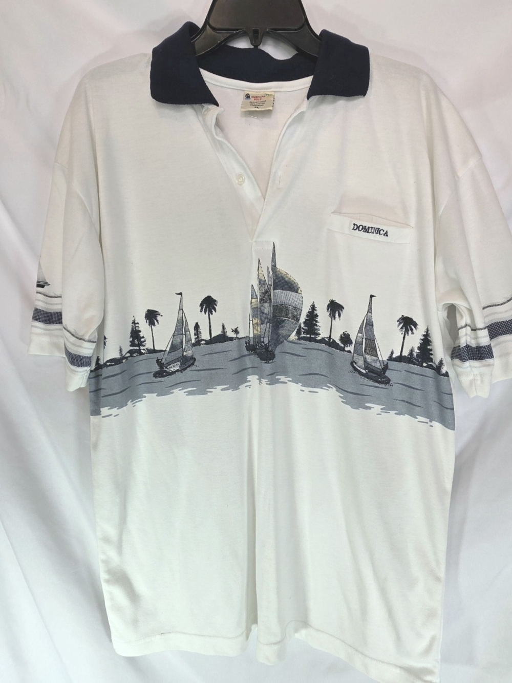 American Polo Resort Wear Men's White Nautical Print Button Neck Shirt Size XL